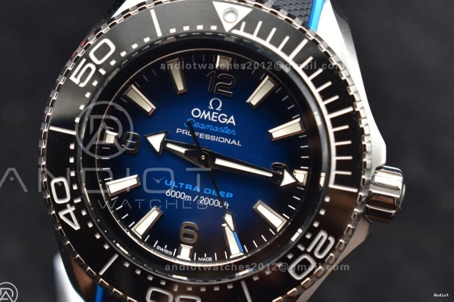 TF 1:1 6000M Dial Seamaster Black Deep Black Strap Ceramic Ultra A2824 Edition Bezel on Blue Rubber SS Best 0302